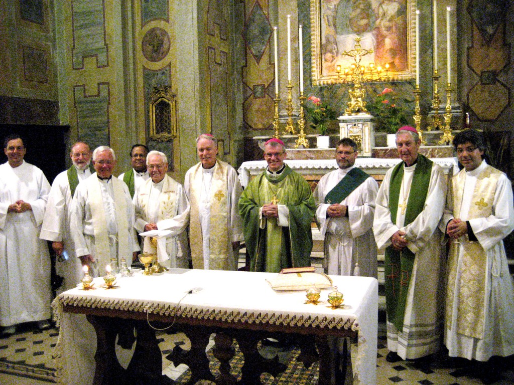 Priests and bishops from Perth, including Archbishop Timothy Costelloe SDB, Archbishop Emeritus Barry Hickey, Bishop Donald Sproxton and Monsignor Michael Keating, concelebrate on June 27 in Rome.