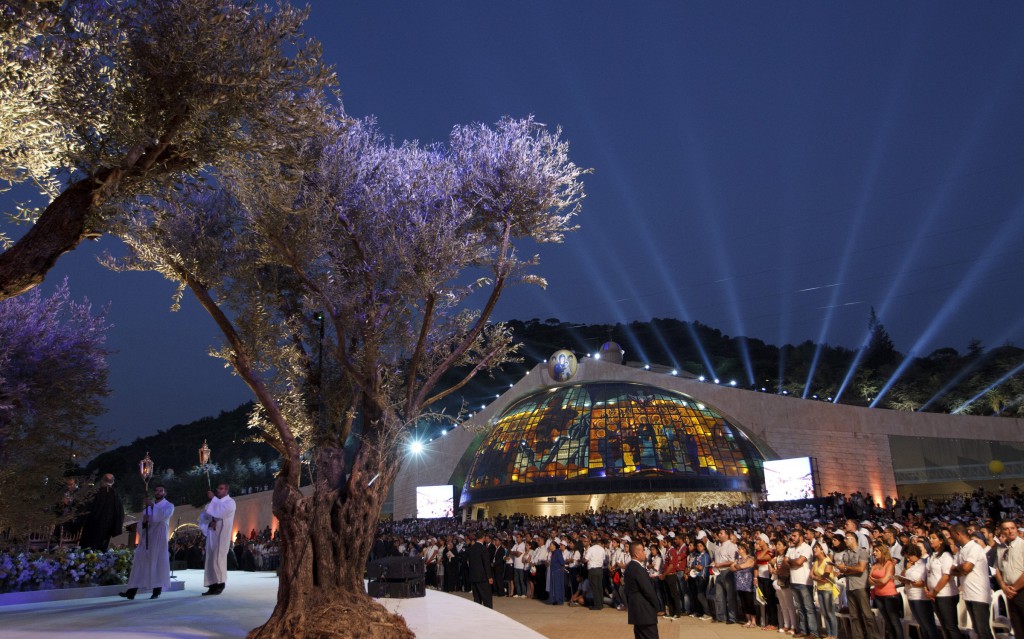 Olive trees are seen onstage as Pope Benedict XVI leads a meeting with youth in the square outside the Maronite patriarch’s residence in Bkerke, Lebanon, on September 15.