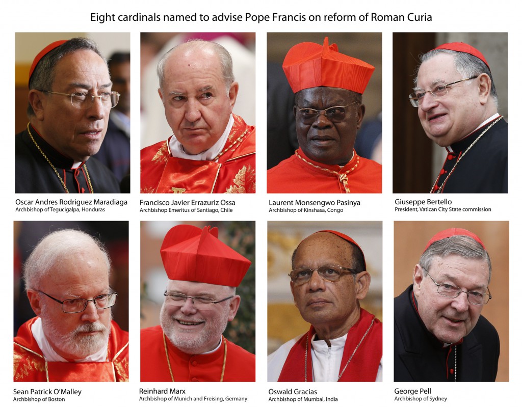 Pope Francis has established a panel of eight cardinals to advise him on reform of the Vatican bureaucracy. PHOTOS: CNS/Paul Haring