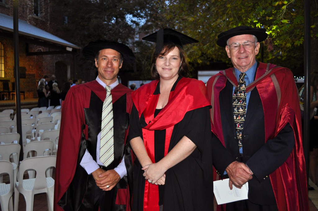 Associate Professor Dylan Korczynskyj, Associate Professor Deborah Gare, and Professor Chris Wortham at UNDA’s Awards ceremony. PHOTO: UNDA