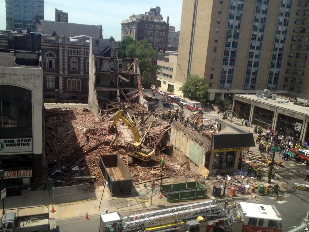 The destruction left from the collapse of two buildings in Philadelphia's center city on June 5 which left six people dead and more than a dozen injured. PHOTO: Online Source