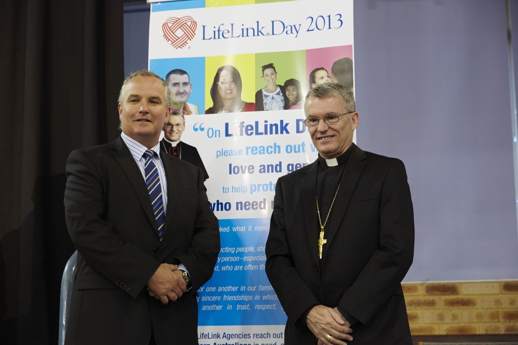 Archbishop Timothy Costelloe SDB and Catholic Education Office of WA Director Dr Timothy McDonald at the launch of LifeLink Day 2013.