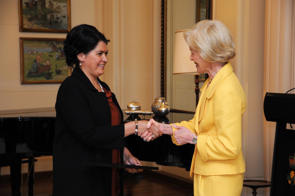 Sharon Davis receives her Indigenous Student Teacher's Scholarship from Governor General Quentin Bryce in 2012.PHOTO: Courtesy UNDA