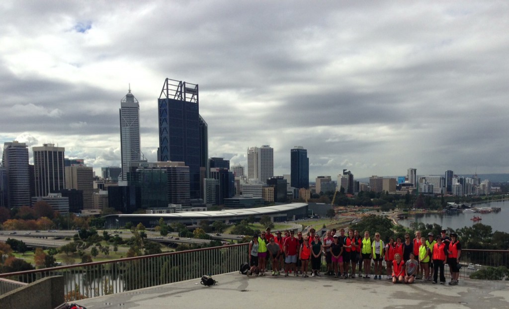 Staff and students from Nagle Catholic College in Geraldton prepare to head off from King’s Park along the Camino Salvado in May. PHOTO: SUPPLIED