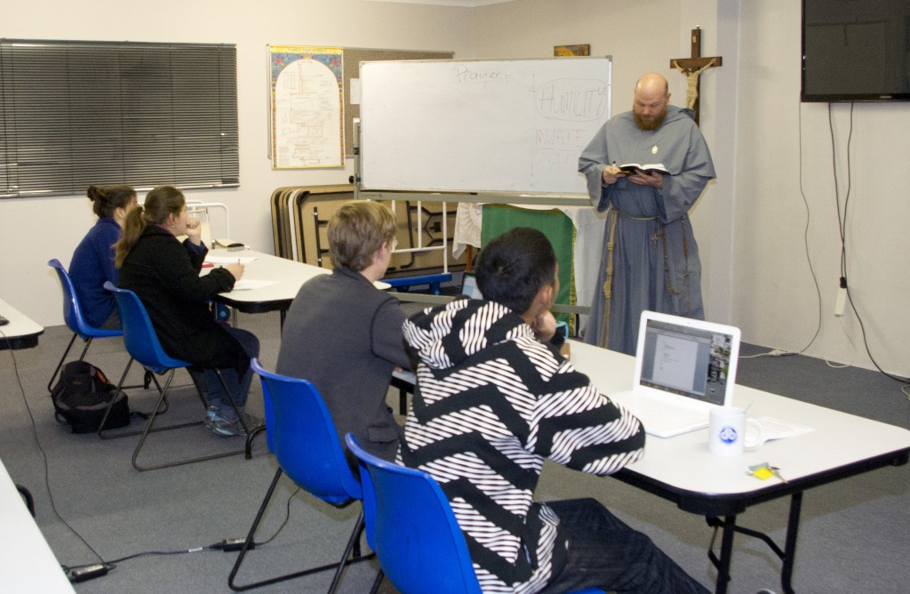 Fr Giles Joseph Mary Atherton FI teaching at Acts2 College of Mission and Evangelisation in Osborne Park. PHOTO: MATTHEW BIDDLE