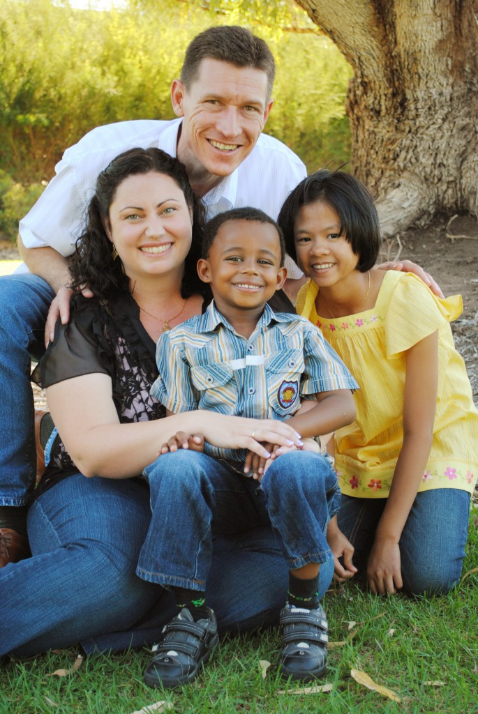 Michael Muhling, Perth Catholic author of The Real Middle-Earth: Discovering the Origin of The Lord of the Rings, with wife, Paige, and children, Tolla, 7, and Rodalyn, 14.