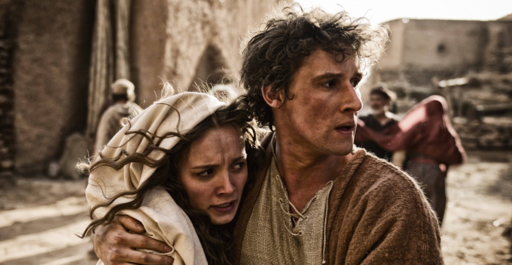 A scene from Hope, the sixth episode in The Bible series, where Joseph shelters a pregnant Mary from the mob. PHOTO: JOE ALBLAS