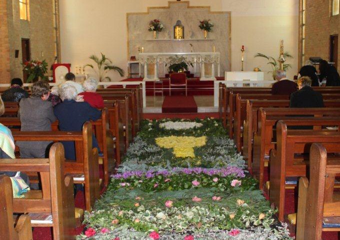 The Corpus Christi Parish in Mosman Park produced a spectacular floral arrangement covering the central aisle of their church for the Feast of Corpus Christi on June 2.