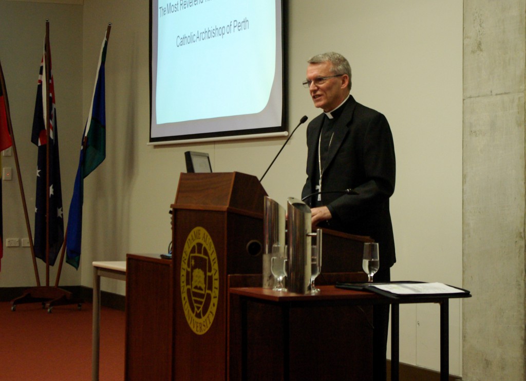 Archbishop Timothy Costelloe SDB delivered a talk on the future of Catholic education at the University of Notre Dame on August 20. PHOTO: UNDA