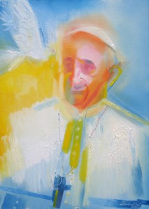 Pope Francis is depicted in a painting by Stephen B Whatley, an expressionist artist based in London. Whatley's commissions have included paintings of Buckingham Palace, the Tower of London and British public figures, but he said his religious works have been inspirations born of prayer and reflection. PHOTO: CNS/Stephen B Whatley