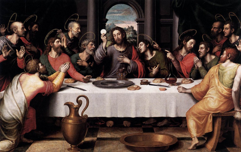 Painted  by Juan de Juanes for the base of the main altarpiece of San Esteban in Valencia, this composition appears to be based on the famous work that Leonardo da Vinci painted for the refectory of Santa Maria delle Grazie in Milan, although the modeling of the figures and the palette recall Raphael.