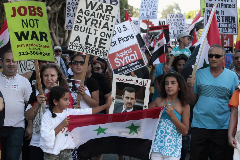 Protesters march during a rally in Los Angeles Sept. 7 against U.S. airstrikes against Syria. PHOTO: CNS/Jonathan Alcorn, Reuters