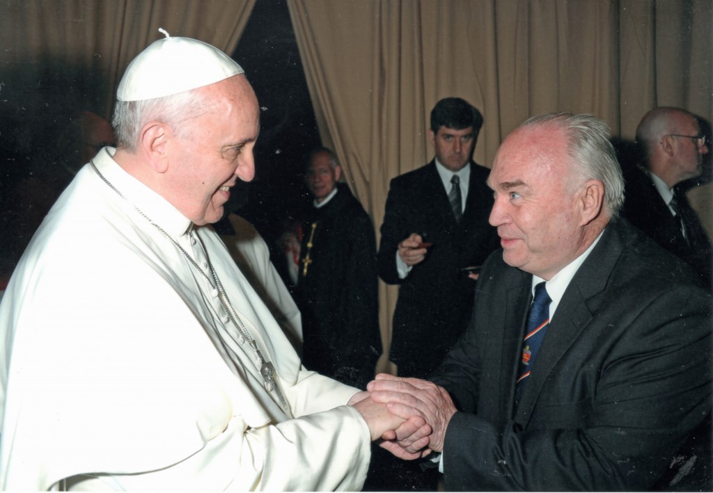 Perth seminarian Patrick Toohey meets Pope Francis in Rome, where he is studying for the priesthood.