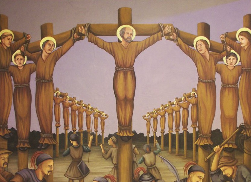 A section of a painting in Church of the Holy Martyrs of Japan, Japan, Missouri.