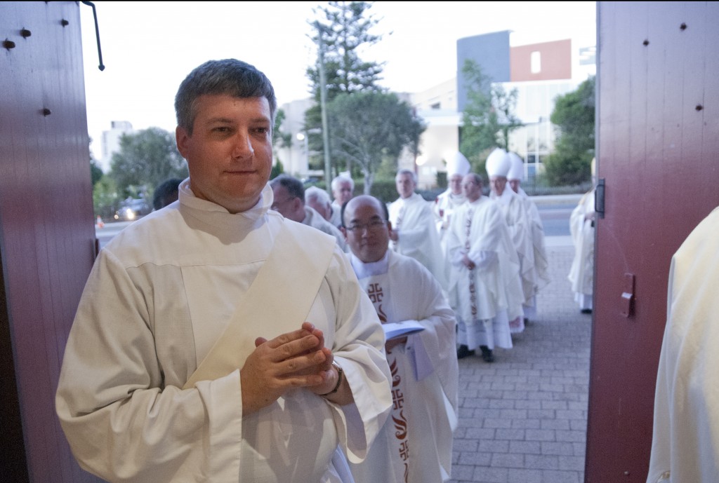 Fr Stephen Hill at his ordination to the Catholic priesthood at St Joseph's Subiaco earlier this year. 