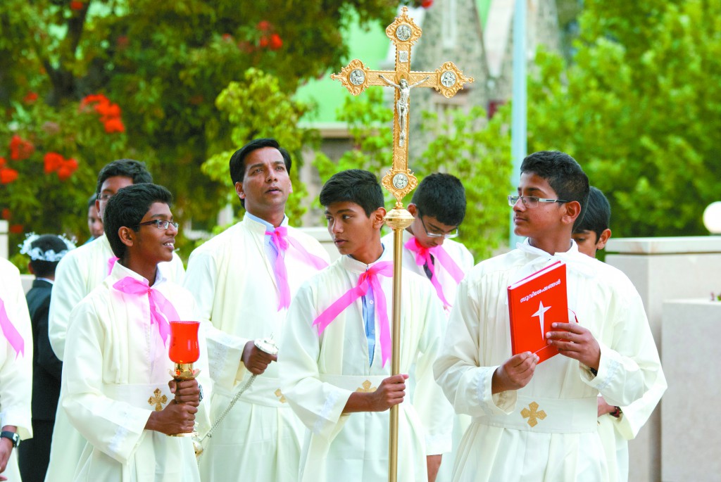 A new eparchy will be established in Melbourne for Syro-Malabar Catholics whose rite hails from Kerala in South India and is said to date back to the missionary days of St Thomas the Apostle. Above, Syro-Malabar Catholic servers prepare for a Mass celebrated in Perth by the global head of the rite, the Cardinal Major Archbishop George Allencherry in 2012. PHOTO: Robert Hiini