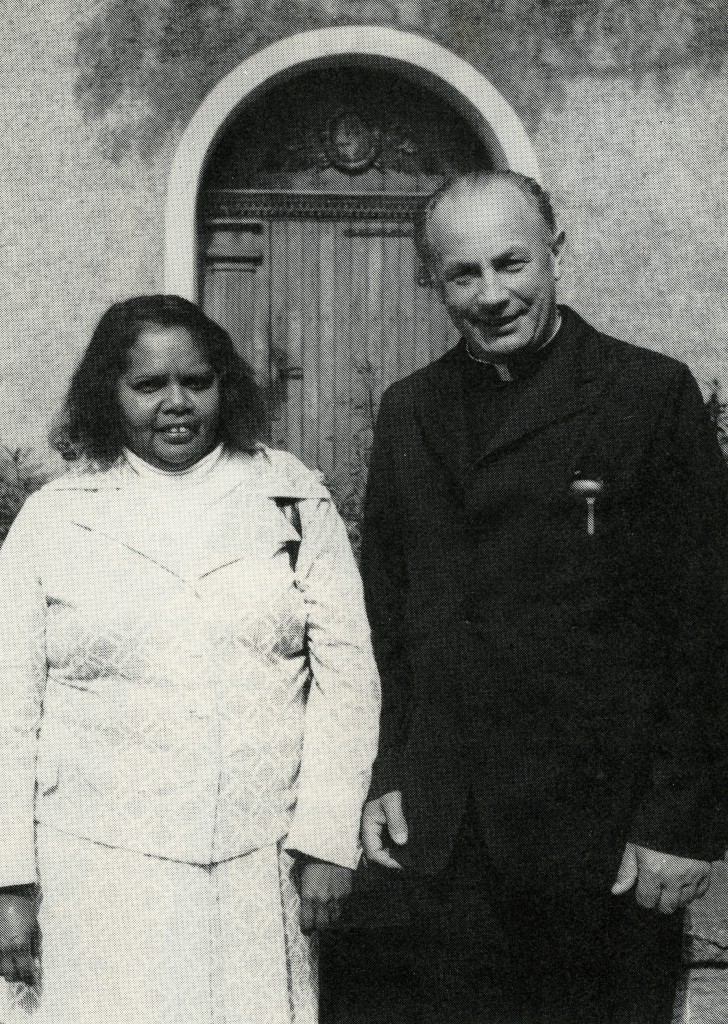 Fr John Luemmen's longtime collaborator, Edith Little, pictured with Fr Luemmen in 1975, at Limburg, Germany. Edith Little was 17 when she left Tardun and became housekeeper at the Pallottine's training centre at Rossmoyne, WA.