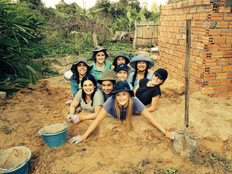 The group of Year 12 graduates from Santa Maria College weren’t afraid to get their hands dirty during their mission trip to Cambodia recently, helping the Sisters of Mercy to make wheelchairs, build toilet blocks, and plant mango trees. PHOTO: SUPPLIED