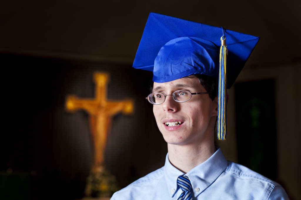 J.T. Dulany, the 2012 valedictorian at Our Lady of Mount Carmel High School in the Baltimore suburb of Essex, Md., is pictured in a June 1 photo. Dulany, 19, who is legally blind and has a mild form of autism known as Asperger's syndrome, delivered the valedictorian address at his June 1 graduation ceremony. PHOTO: CNS/Tom McCarthy Jr., Catholic Review