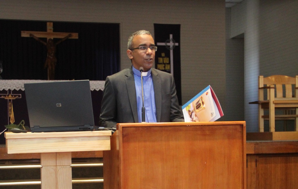 Fr Sean Fernandez speaking on implementation strageties at the launch of the Archdiocese’ sacramental policy. on March 20. PHOTO: Fayann D’Souza