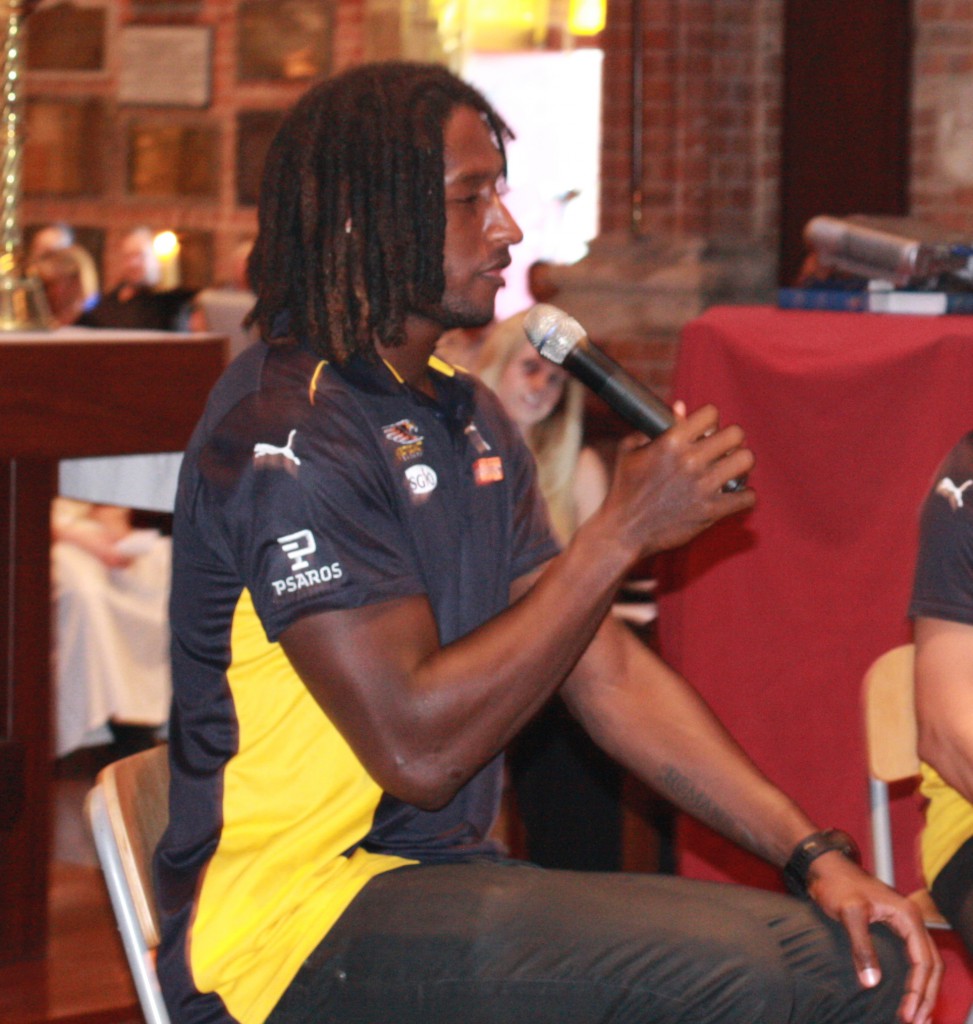 Nic Naitanui spoke to about 400 people on April 6 about his faith in God. PHOTO: JILL BIRT