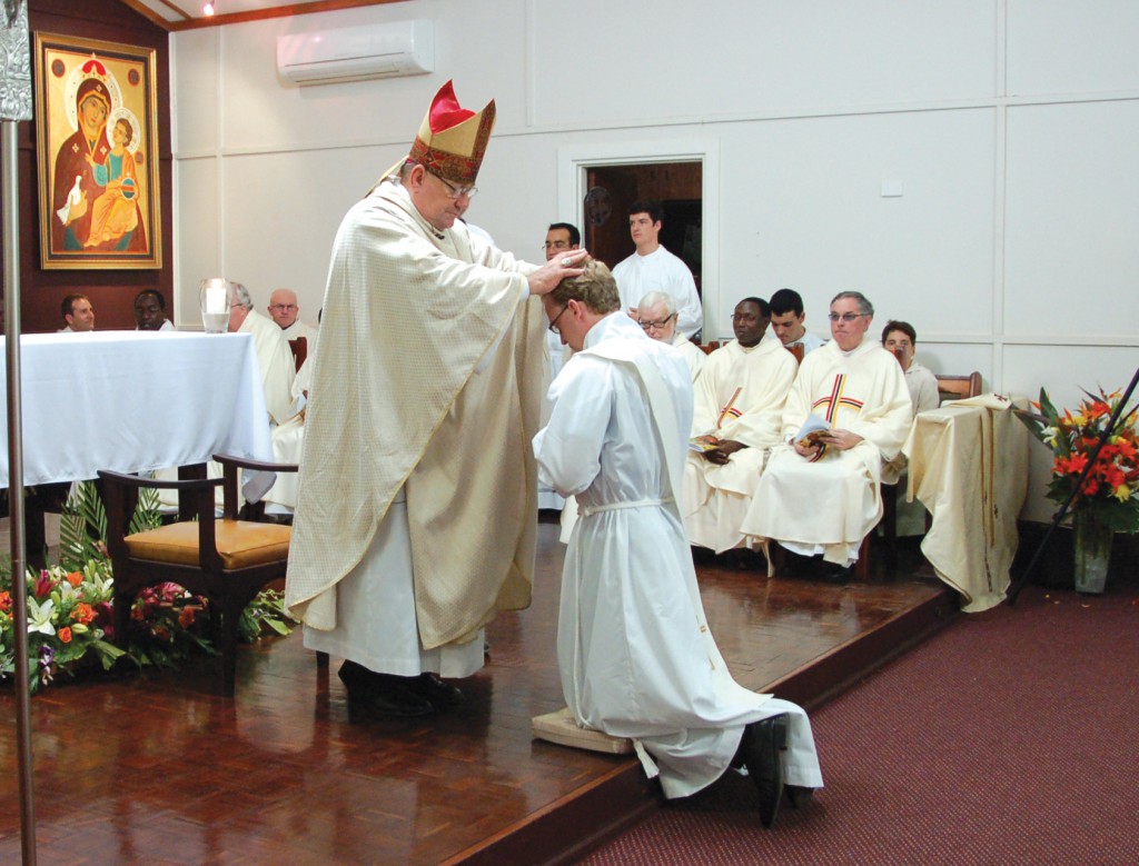 Fr Christopher Knapman was ordained to the priesthood by Bishop Christopher Saunders on June 21 at Our Lady Queen of Peace Cathedral in Broome. Fr Christopher is the first priest to be ordained in the diocese since 2011 and, at just 28 years of age, is the youngest priest in the diocese, which is home to about 10,000 Catholics. PHOTO: CATHOLIC DIOCESE OF BROOME