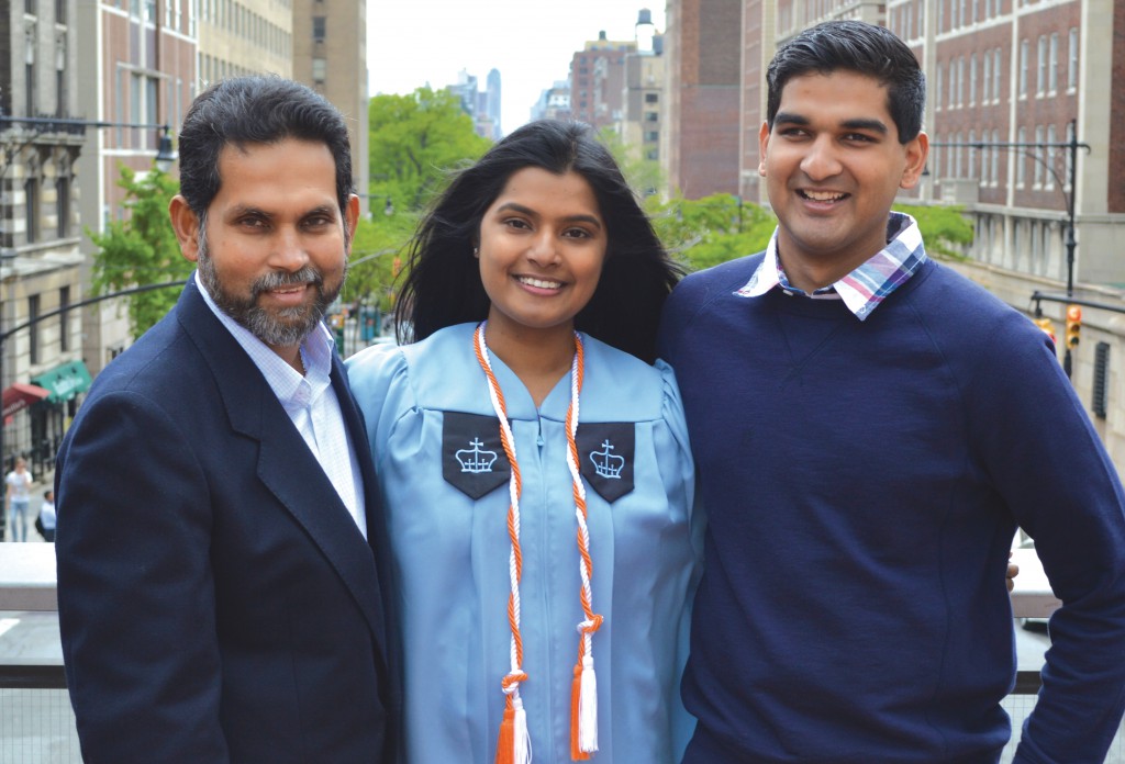 Romello Anandappa, left, with his two children, Annabelle and Ben, who will both be studying at Harvard University next month. PHOTO: SUPPLIED