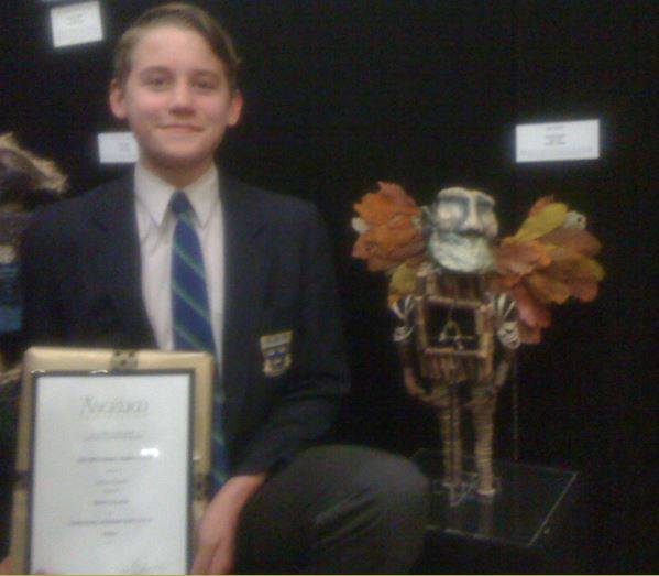 Year 10 Trinity College student, Joshua Naylor, was awarded second place in the 3D category (Years 7, 8,9,10 inclusive) for his mixed media sculpture.