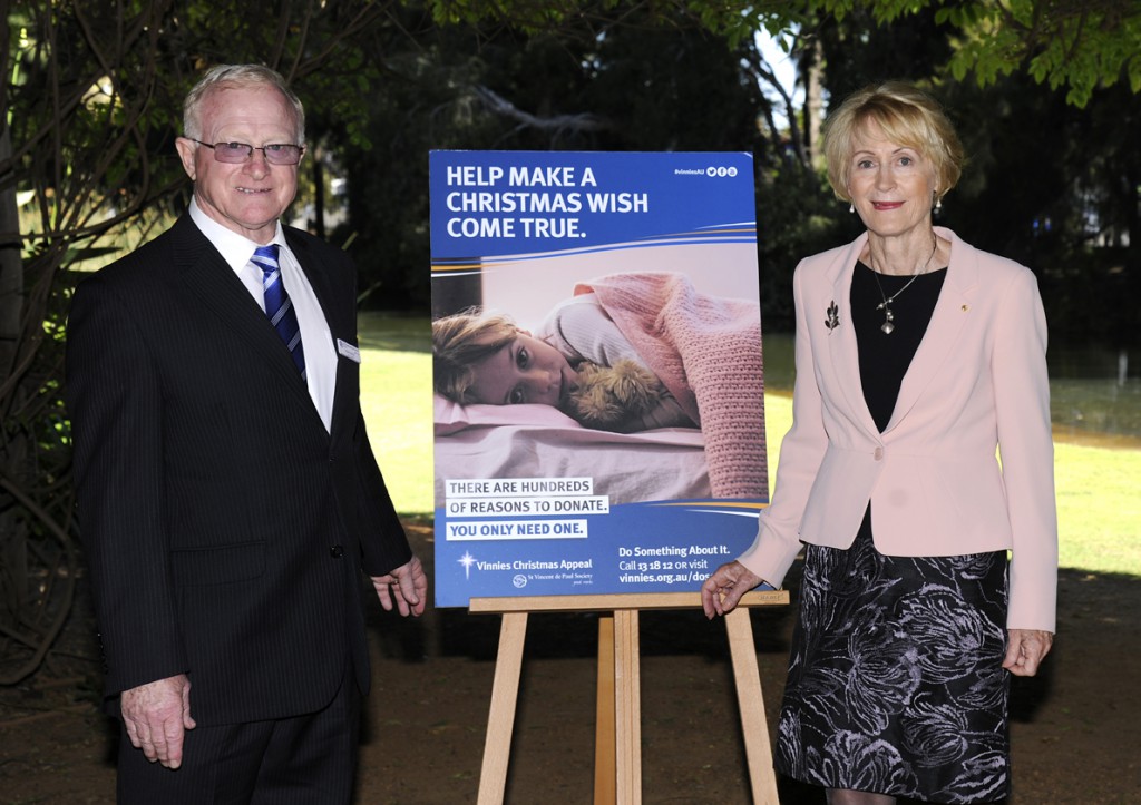 St Vincent de Paul Society State President Bob Burns with Her Excellency the Honourable Kerry Sanderson AO at the Government House launch.