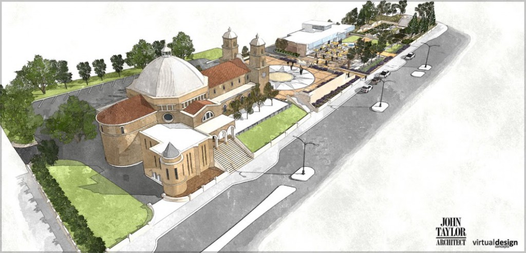 An illustration depicting the restored and renovated St Francis Xavier Cathedral in Geraldton. ILLUSTRATION: Supplied