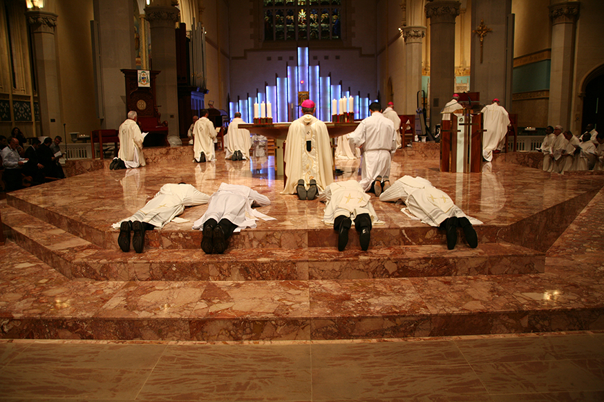 Carmine-John (CJ) Millen, Marlon Henao-Perez, Alexis Vega-Osorio and Noe Navarrete-Apaez stepped out of their formative years in Perth’s St Charles’ and Redemptoris Mater Seminaries and into the priesthood in a ceremony presided over by Archbishop Tim Costelloe SDB and attended by more than 900 people. PHOTO: Jamie O'Brien