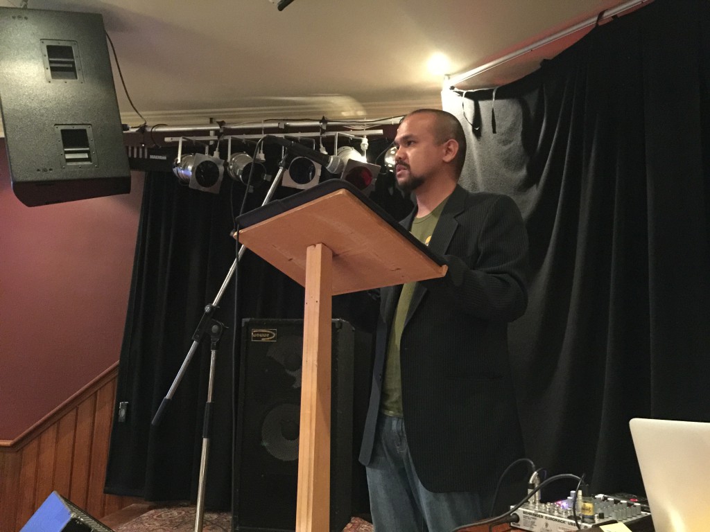 Dr Matthew Tan delivers his talk at The Dawson Society for Philosophy and Culture Speakers' Forum. PHOTO: Jamie O'Brien