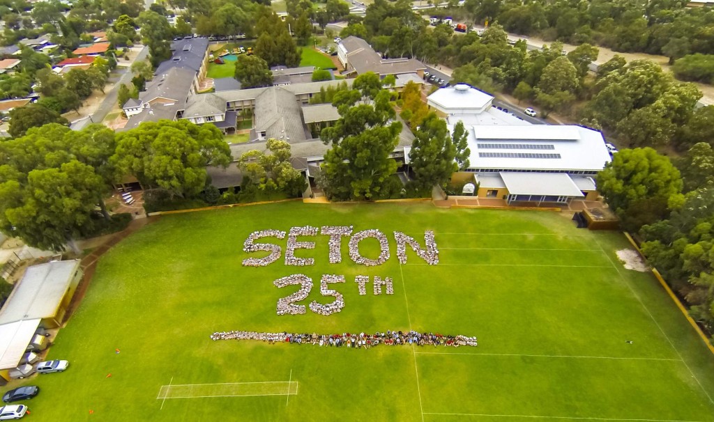 The drone used to take an aerial photo of the school oval was but the latest testament to the school’s embrace of technological advancements.  PHOTO: Seton Catholic College