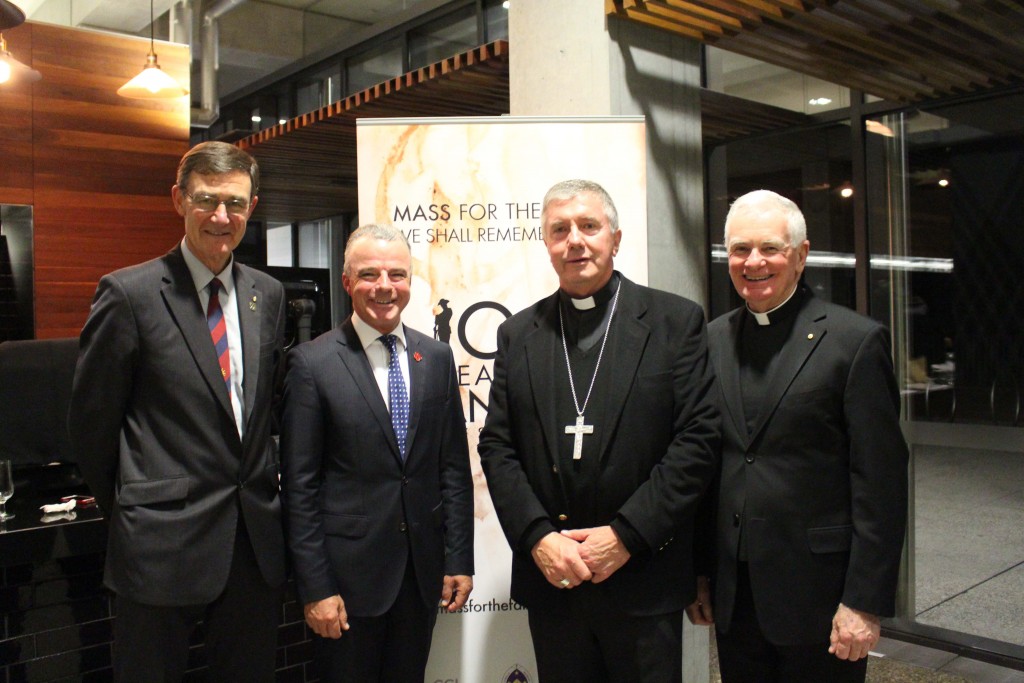 From left, Australian Air Chief Marshal Angus Houston, Director of the Australian War Memorial Dr Brendon Nelson, Archbishop of Canberra-Goulburn, Archbishop Christopher Prowse and Fr Peter O’Keefe, Vicar General, Diocese of the Australian Defence Force. PHOTO: ACBC