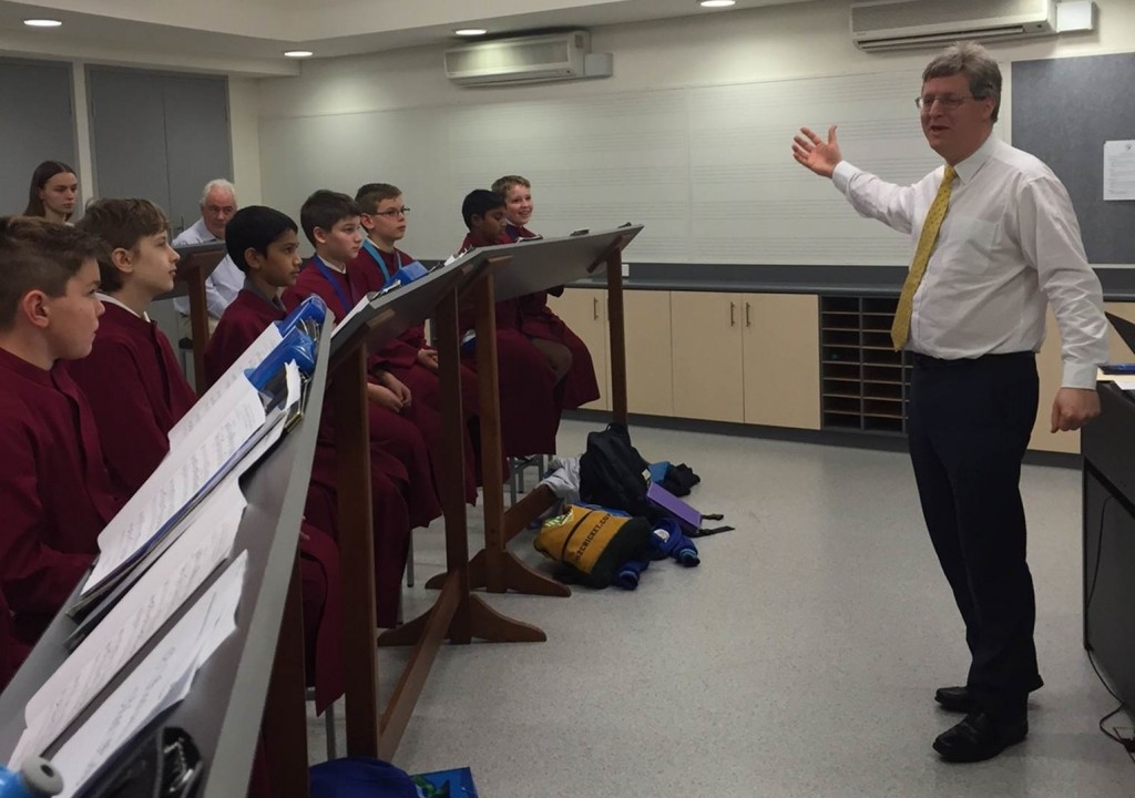 A visit from the Maestro: International Director of the Royal School of Church Music, Andrew Reid, conducts a workshop with choristers in St Mary's choir room. PHOTO: Supplied