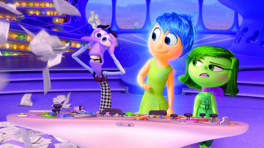 Animated characters Fear, Joy and Disgust appear in the movie "Inside Out." PHOTO: CNS/courtesy Disney-Pixar