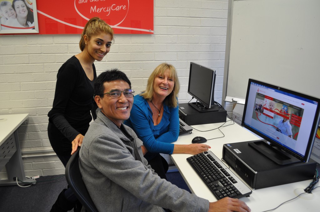 Thawng (Henry) Uk Thang Conzo, with MercyCare staff members Jasvita Patel and Bev Kreibich. In celebration of Refugee Week, Perth Archbishop Timothy Costelloe has issued a statement urging Christians to recognise Christ in the stranger and the needy and to lend a welcoming hand to those who have nowhere to go. PHOTO: Supplied