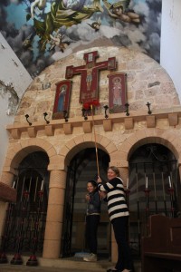 Gerry Eastman and Bella Critch are busy cleaning the Monsignor Hawes-designed Utakarra Cemetery Chapel San Spirito in preparation for the Monsignor Hawes Heritage Tour which is scheduled to take place on 15 August. PHOTO: Fr Robert Cross