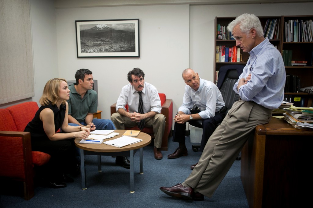 Rachel McAdams, Mark Ruffalo, Brian d'Arcy James, Michael Keaton and John Slattery star in a scene from the movie "Spotlight," which chronicles the Boston Globe's uncovering of the clergy sex abuse scandal in the Archdiocese of Boston in 2002. Perth Archbishop Timothy Costelloe has this week written a moving response in the lead up to the clergy abuse themed drama. Photo: CNS/Open Road Films.