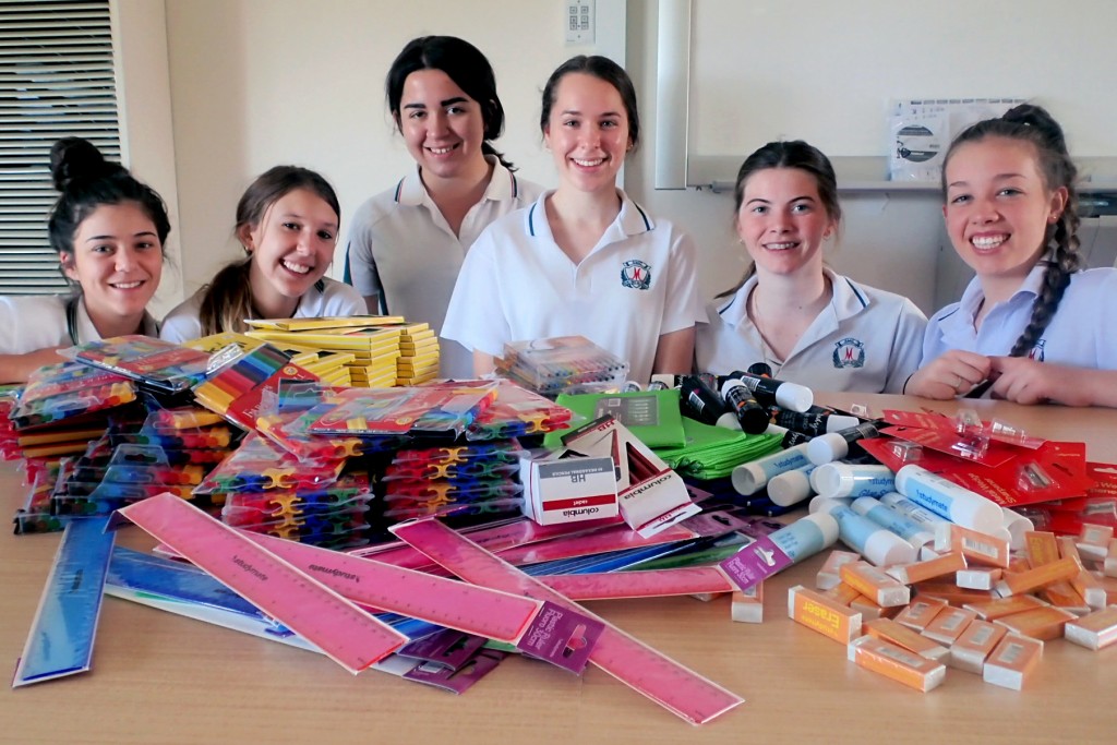 Going back to school will be a little bit brighter for children in the care of not for profit organisation MercyCare, after students from two Perth girls schools donated their time and money to create back to school packs. Photo: Supplied