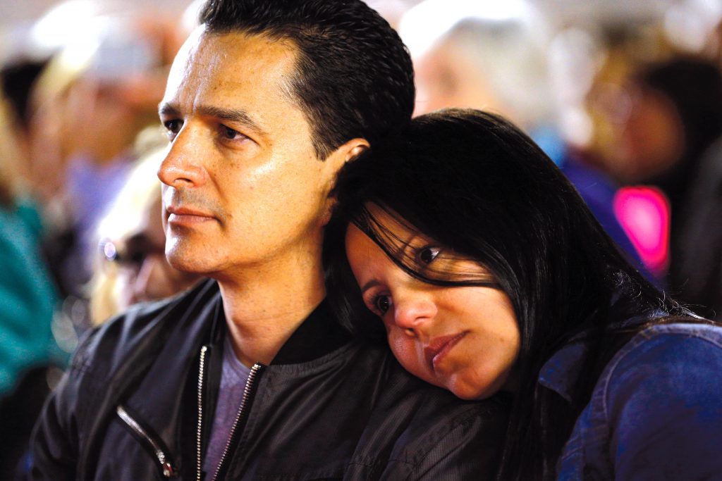 A couple attend a prayer vigil for the Synod of Bishops on the Ffamily in St Peter’s Square at the Vatican last year. Photo: CNS/Paul Haring