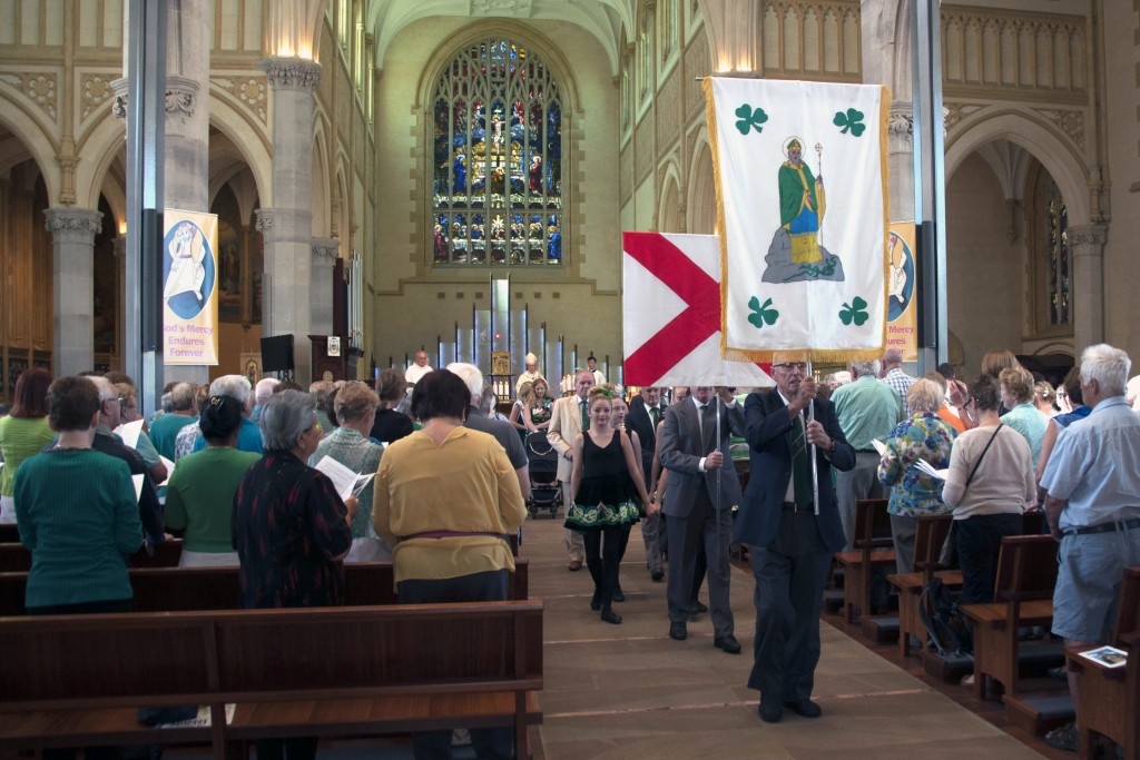 Final procession of banners at the St Patrick’s Day Mass. Photo: Marco Ceccarelli