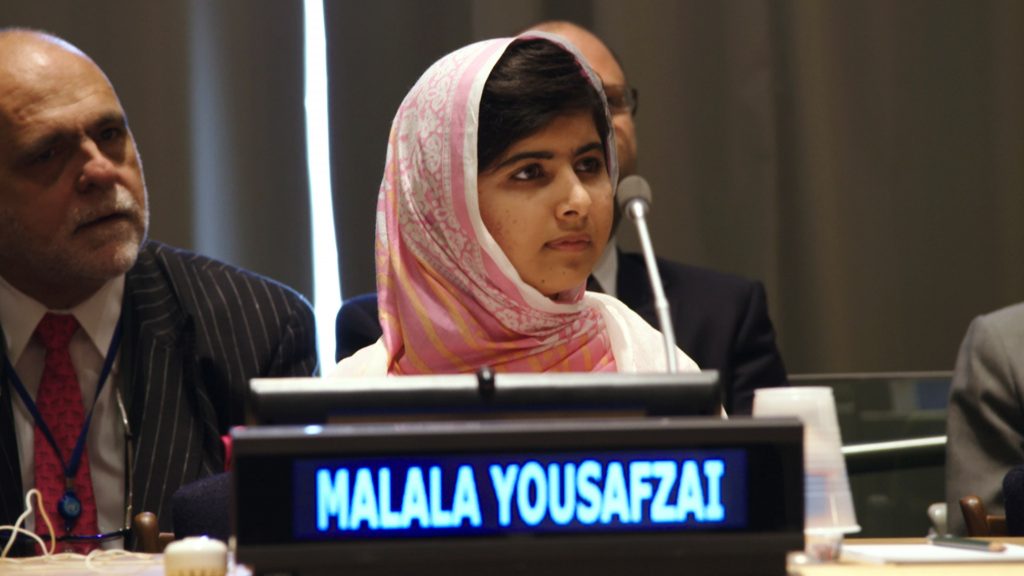 Malala Yousafzai at the United Nations. The 2014 Nobel Peace Prize winner was shot by the Taliban in 2012 on her way to school and has gone on to become an icon of the struggle for women’s education around the world. Photo: Supplied.