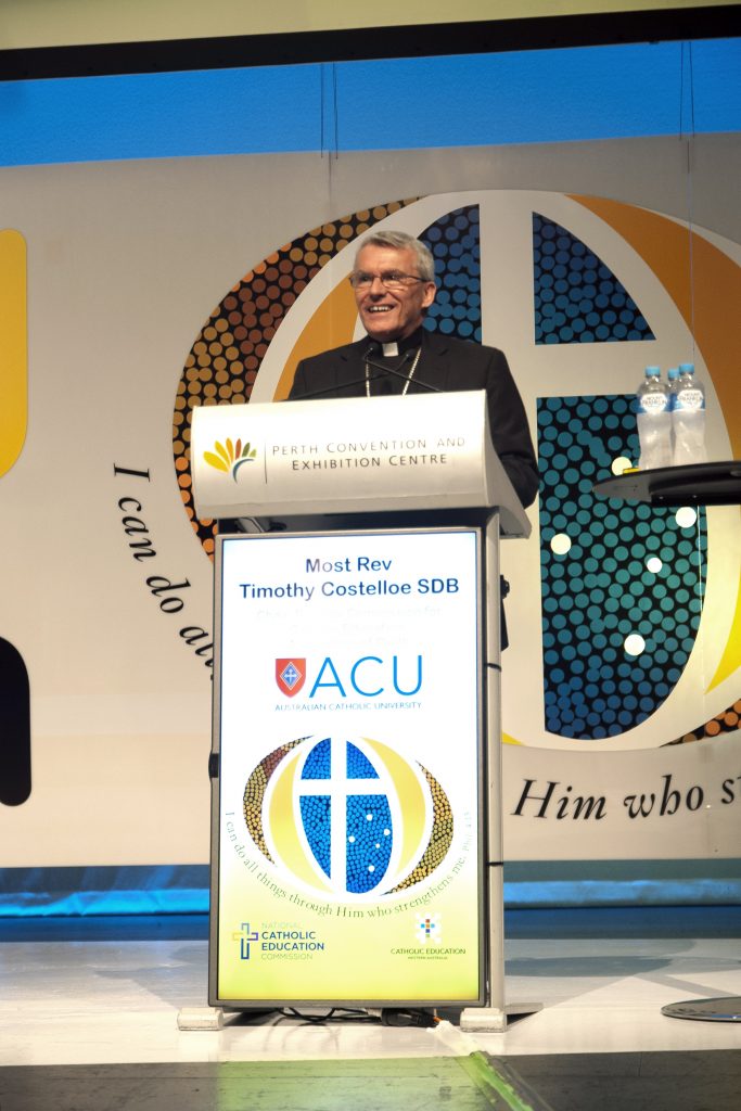 Catholic schools cannot afford to be places where the topic of faith is “off limits”, said Archbishop Timothy Costelloe, speaking to some 1,400 representatives of the Catholic Education sector across Australia at the 2016 National Catholic Education Commission Conference. The Conference was held at the Perth Convention and Exhibition Centre, Sunday, 19 June to Wednesday, 22 June. Photo: Jamie O’Brien