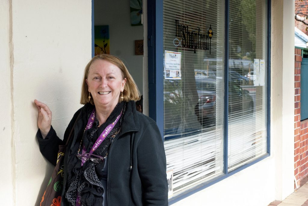 Irene Anderson, pictured at The Shopfront’s entrance on Whatley Crescent in Maylands, says it is nice to see friendly and familiar faces when she visits the agency. Photo: Rachel Curry