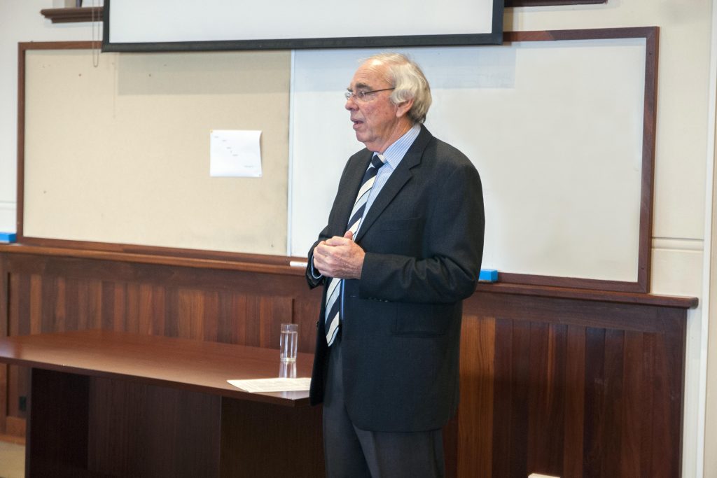 Chief Justice Neville Owen, Chair of the Truth Justice and Healing Council speaks with staff from the Archdiocese of Perth on Thursday 11 August. Photo: Jamie O’Brien