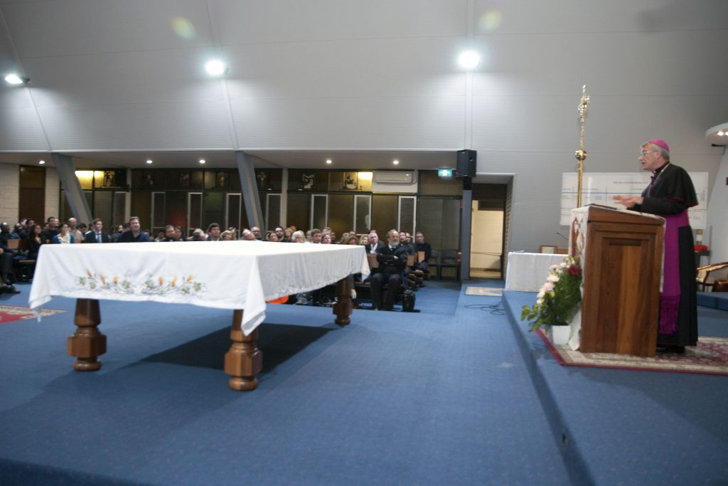 Archbishop Timothy Costelloe speaks to communities of the Neocatechumenal Way from across Perth during a meeting with members on Tuesday, 16 August at St Gerard’s Church, Mirrabooka Parish. Photo: Jamie O’Brien