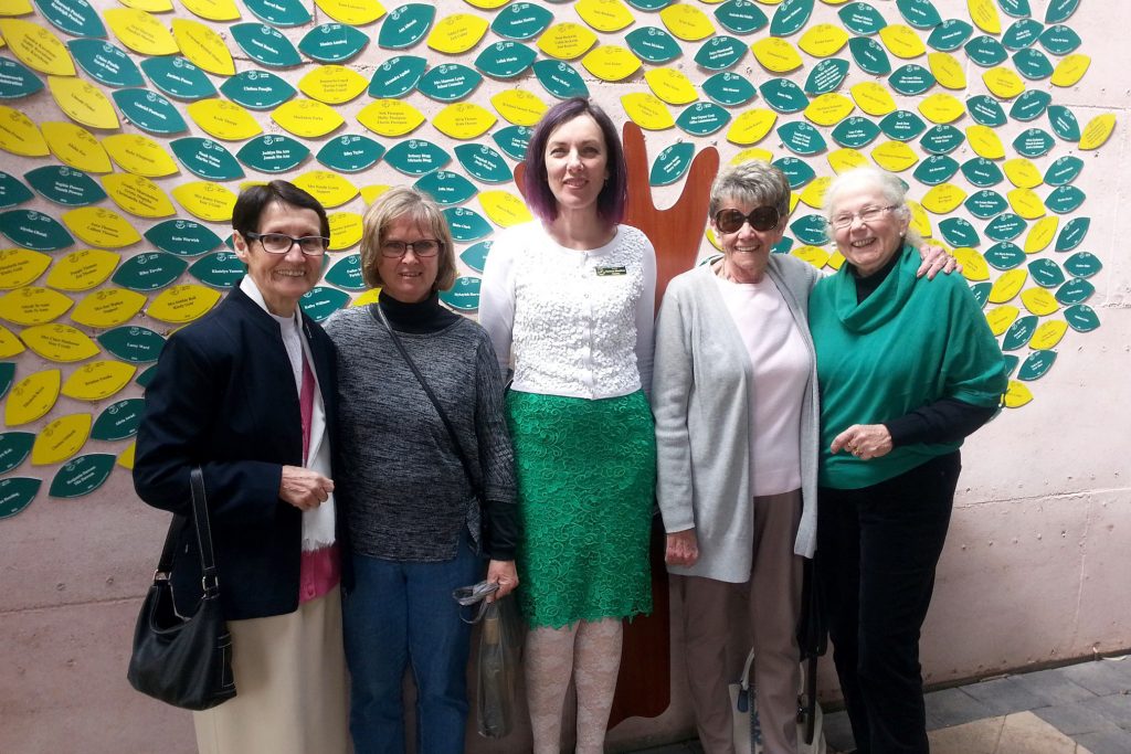 Foundation Sister Sr Bernadette Casey with past teacher Erica Bentley, Principal Karmela Messineo, first lay teacher Alma Clark and past parent Pat Verity whose husband was the Chairman of the School Board. Photo: Supplied