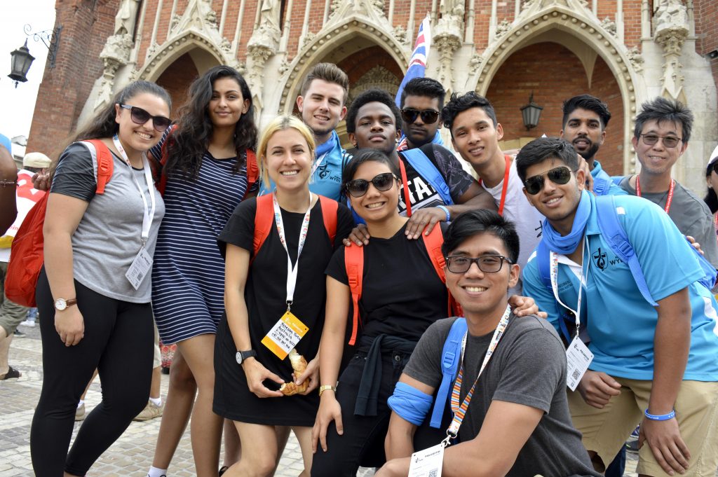 Monique Loos (second from left) and Vanessa Tarca (third from left) were part of a 13-person group from Good Shepherd Lockridge Parish that travelled to World Youth Day in Poland in July. Photo: Feby Plando