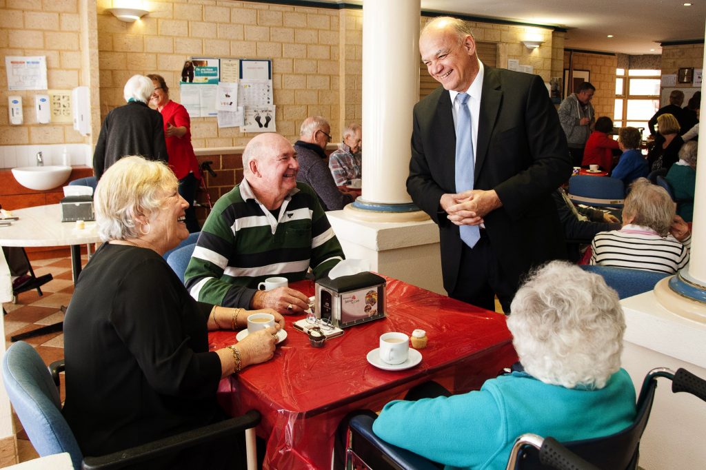 MercyCare Chief Executive Officer Chris Hall greets the organisation’s newest aged care residents following the acquisition of four Belrose Care facilities. Photo: Supplied